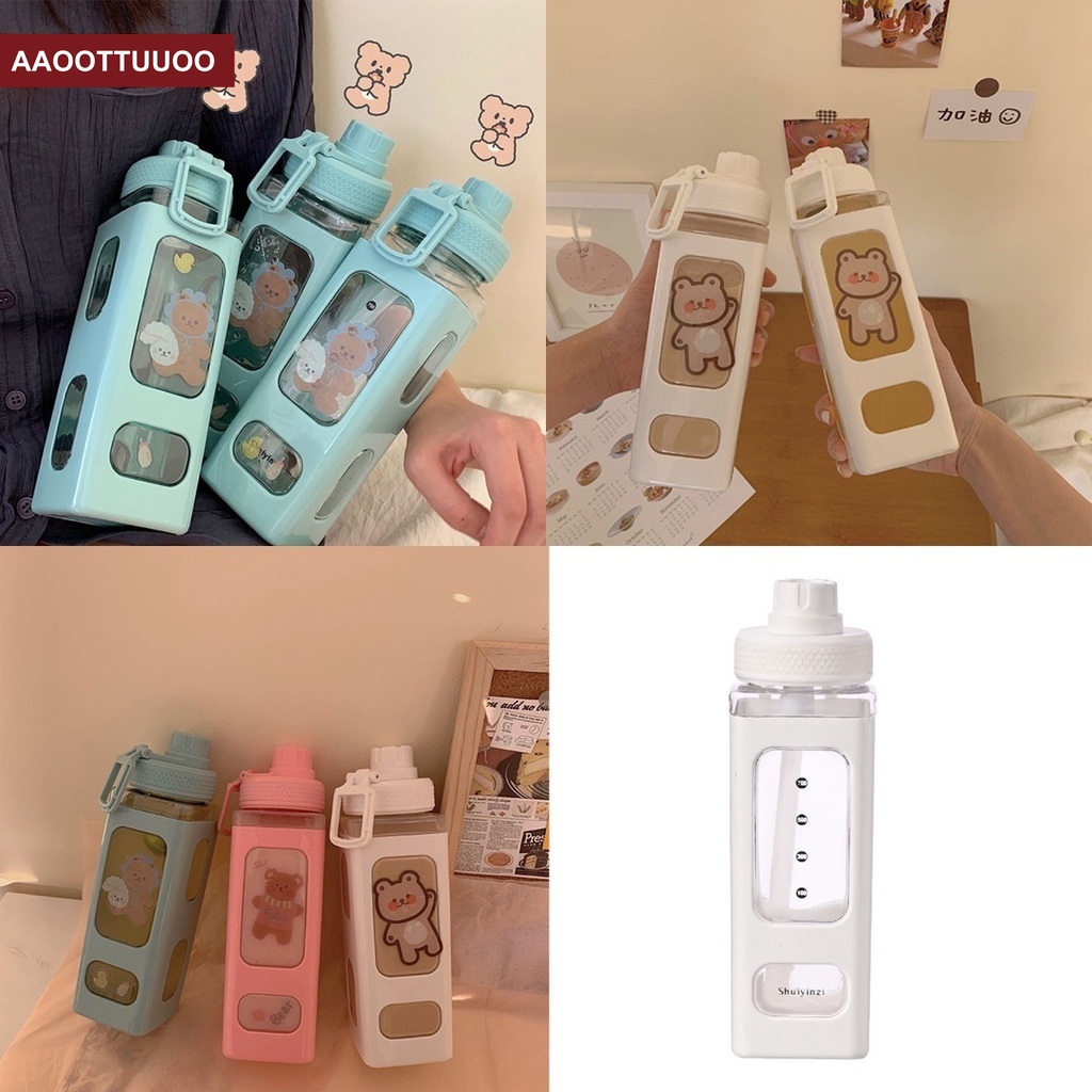 Bình đựng nước hình gấu dung tích 700ml kèm ống hút bằng nhựa phong cách Hàn Quốc