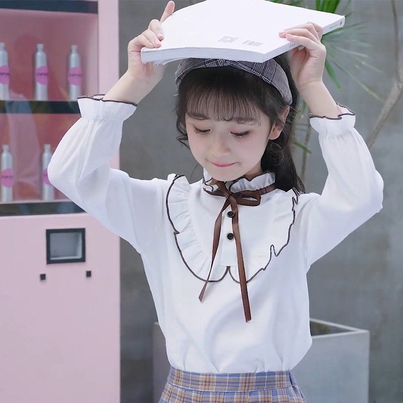 Set Áo Sơ Mi + Chân Váy Họa Tiết Hoạt Hình Đáng Yêu Thời Trang Dành Cho Bé Gái akku