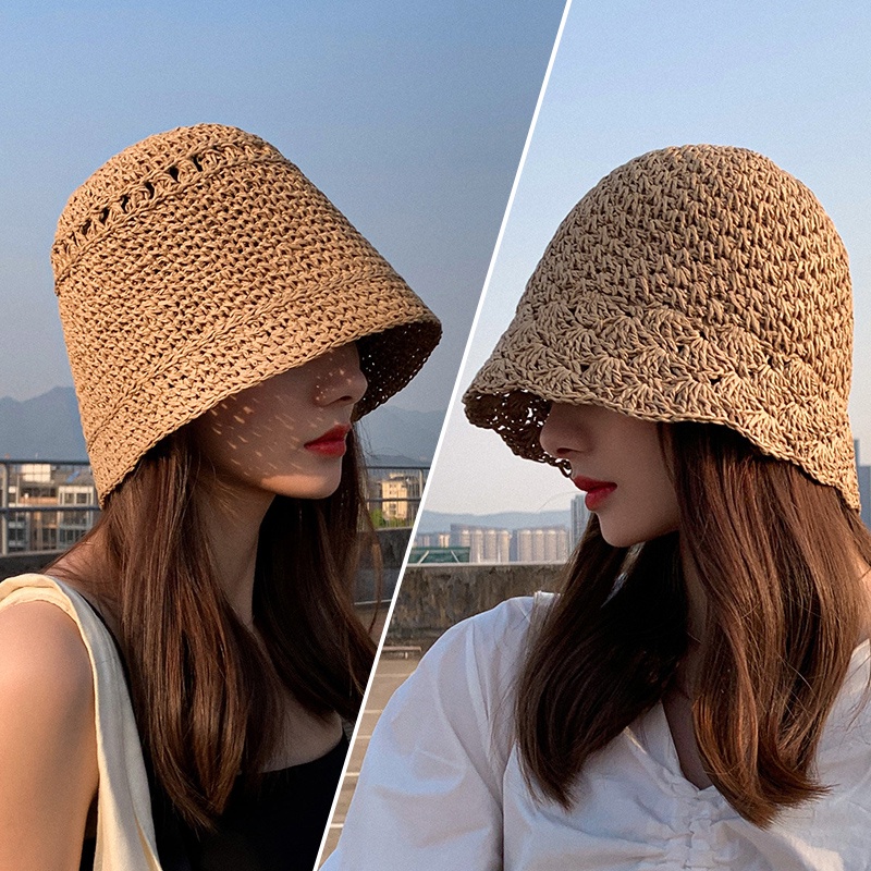 Nón Bucket Đan Cói Chống Nắng Phong Cách Nhật Hàn Thời Trang Mùa Hè Cho Nữ