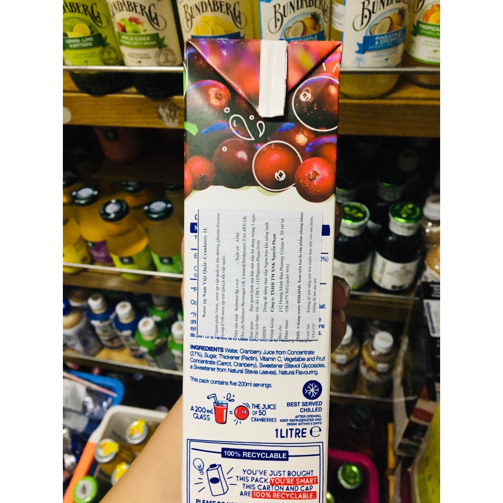Nước Ép Nam Việt Quất Cranberry Juice Ocean Spray hộp giấy 1L