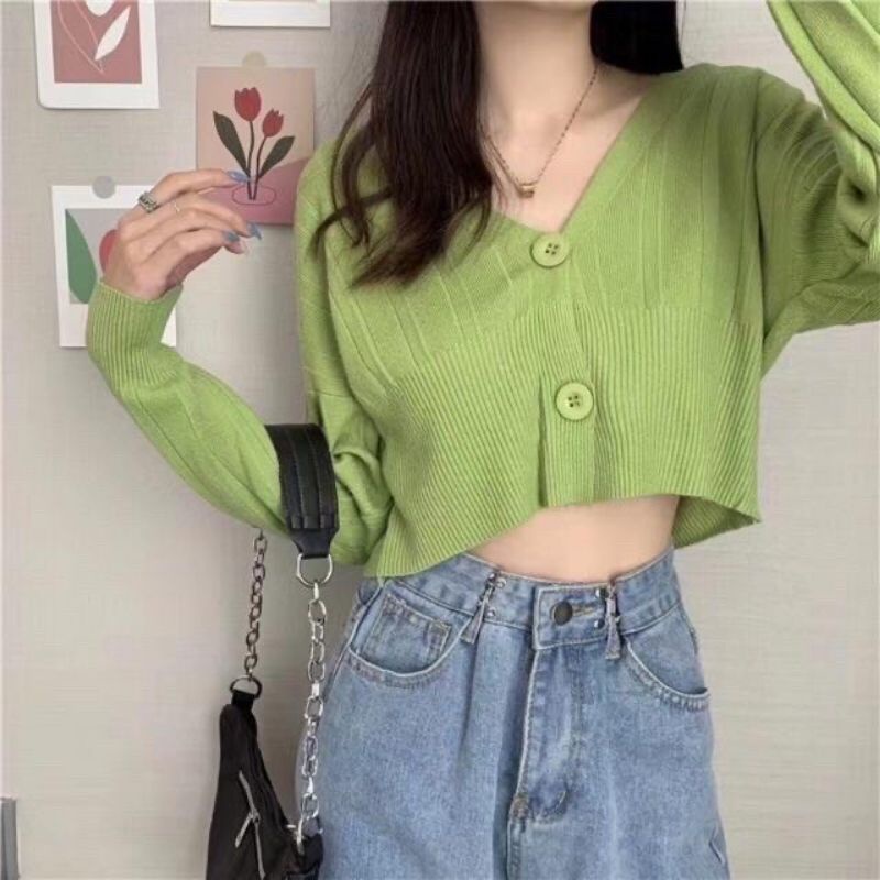 Áo khoác len cardigan 2 khuy dáng ngắn nhiều màu