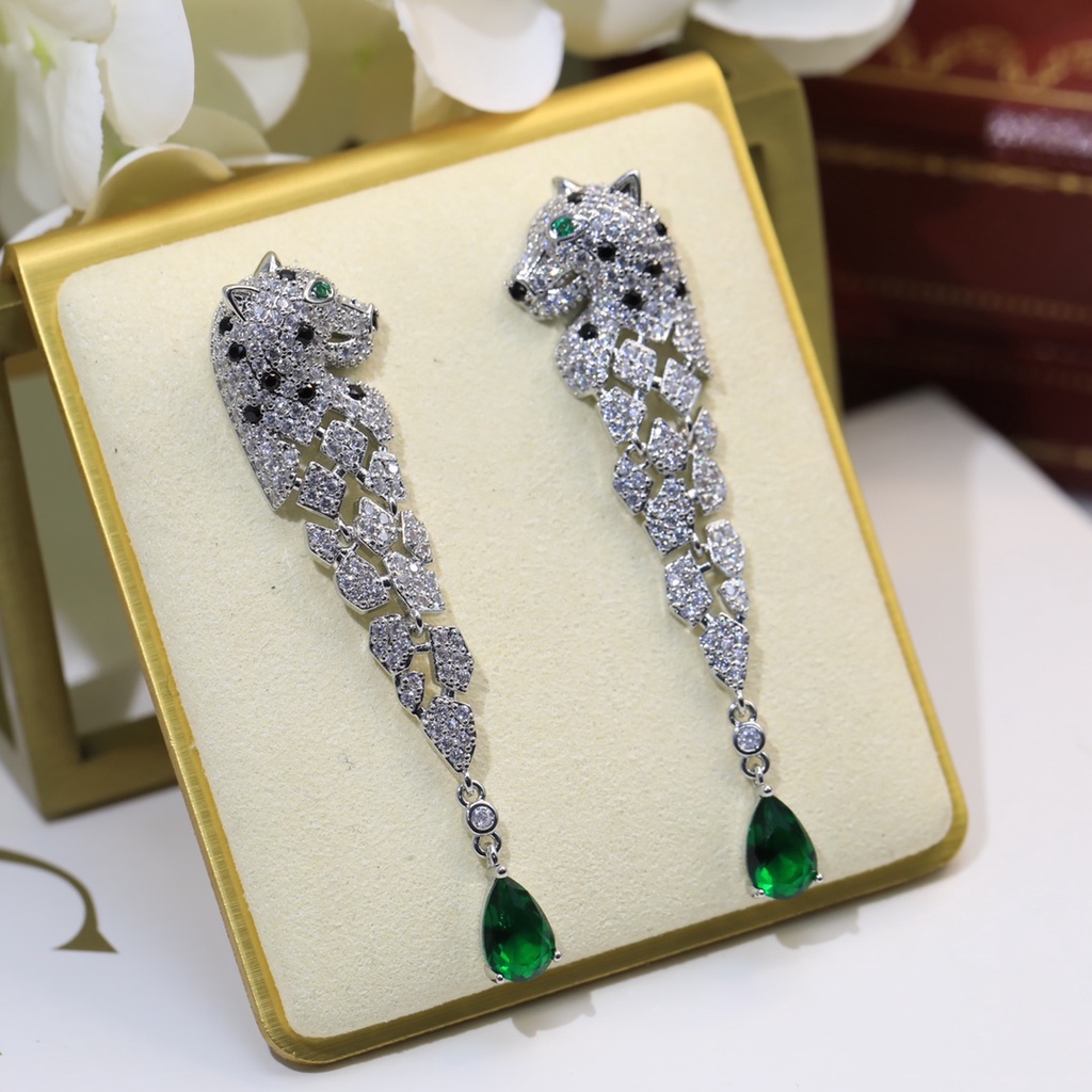 Bông Tai Xỏ Lỗ Họa Tiết Da Báo Đính Kim Cương Bạc S925 Dành Cho Nữ
