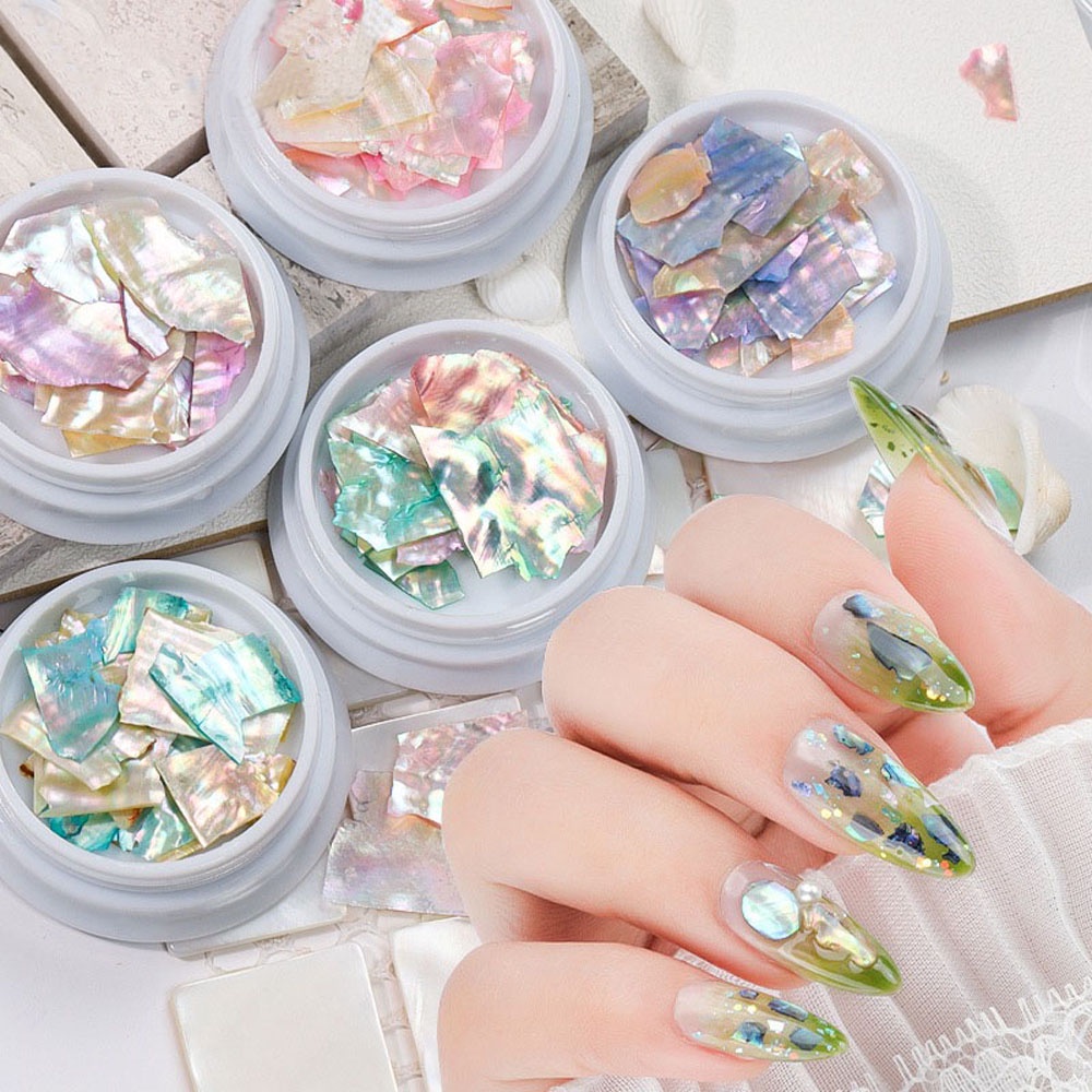 Hộp phụ kiện vỏ trang trí móng 3D hình vỏ sò tự nhiên không đồng đều nhiều màu sắc hiệu ứng ngọc trai