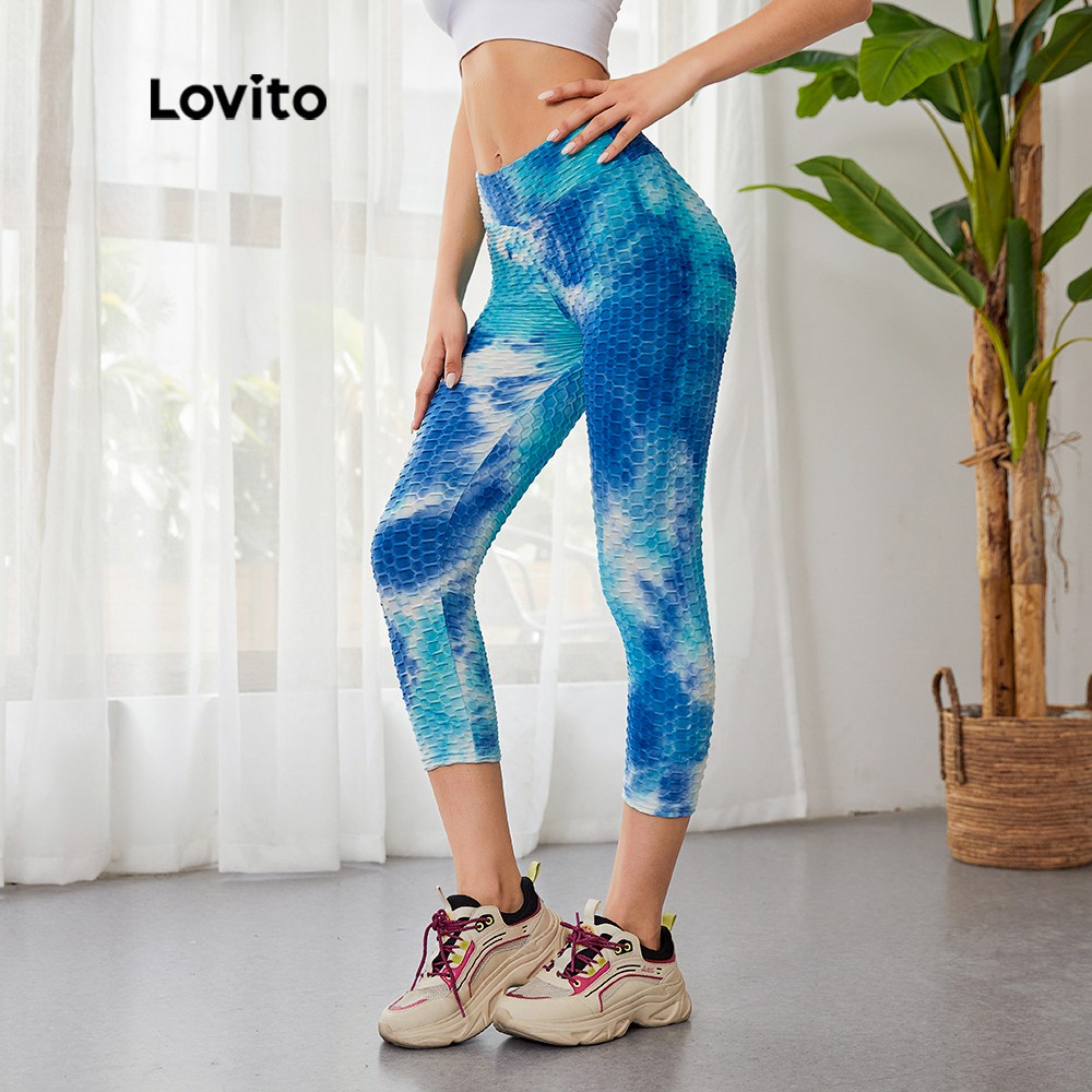 Quần legging Lovito ôm dáng nhuộm màu phong cách thể thao L03014 (xanh lam) | BigBuy360 - bigbuy360.vn