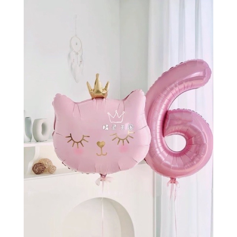 Bóng hình mặt mèo vương miện, bóng nơ dễ thương size đại 70cm trang trí sinh nhật sự kiện