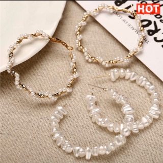 Bông tai vòng tròn to đính hạt Hàn Quốc