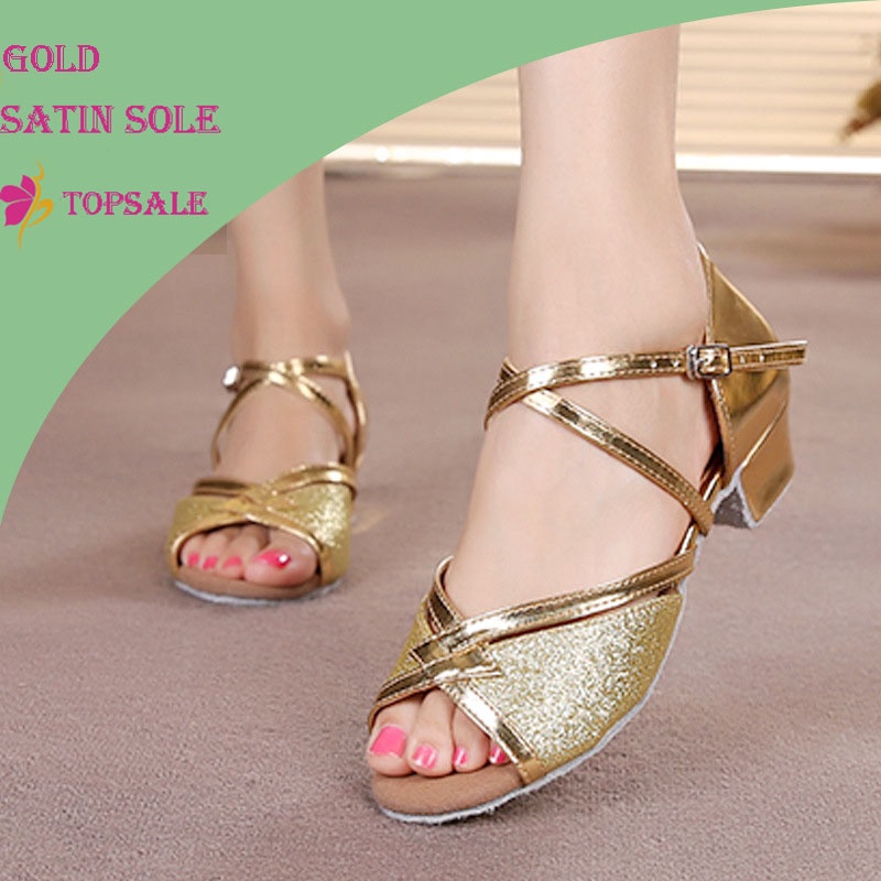 Giày Khiêu Vũ Latin Đế Mềm Đính Kim Sa 3 Màu Dành Cho Người Lớn Và Trẻ Em