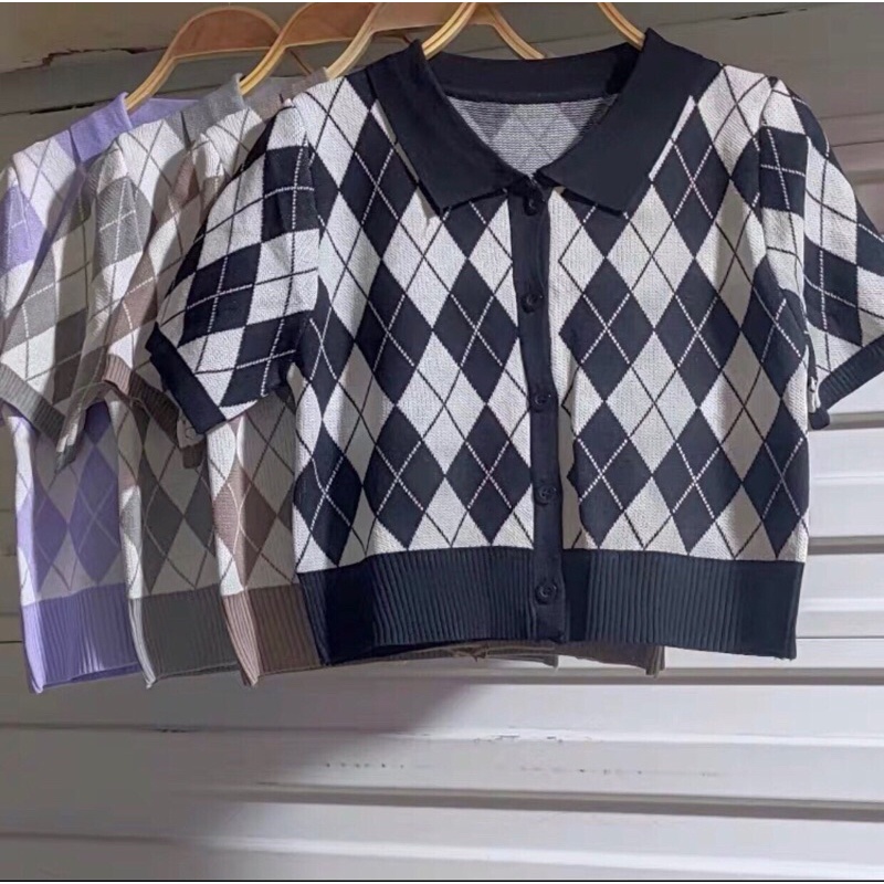 áo len dệt kim khuy cài cổ bẻ hoạ tiết hình thoi (bz299#) | BigBuy360 - bigbuy360.vn