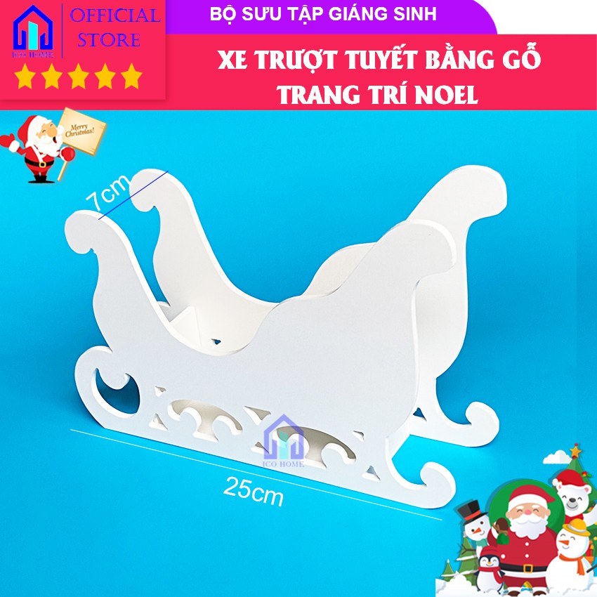 Mô hình xe trượt tuyết bằng gỗ trang trí Noel, có thể phủ sơn theo màu trang trí Giáng Sinh bạn thích