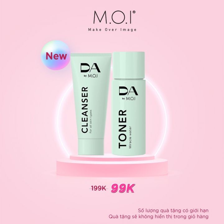 Combo sữa rửa mặt và nước thần DA by MOI dưỡng trắng làm sạch da mini size du lịch tiện dụng 15-20ml