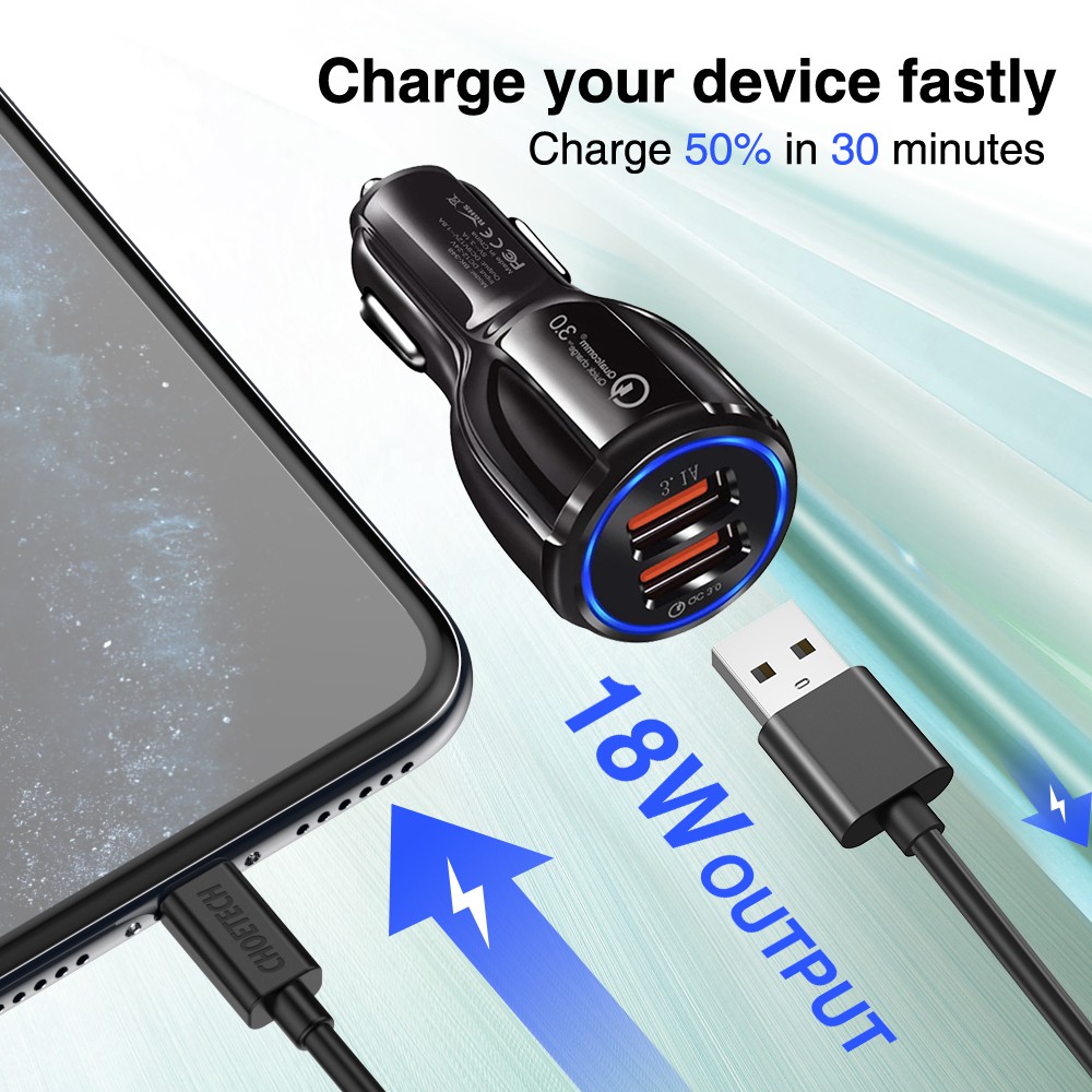 Tẩu sạc nhanh xe hơi CHOETECH 5V / 3.1A USB kép cho iPhone SE 2020 / iPhone 11 Pro Max / 11 Pro