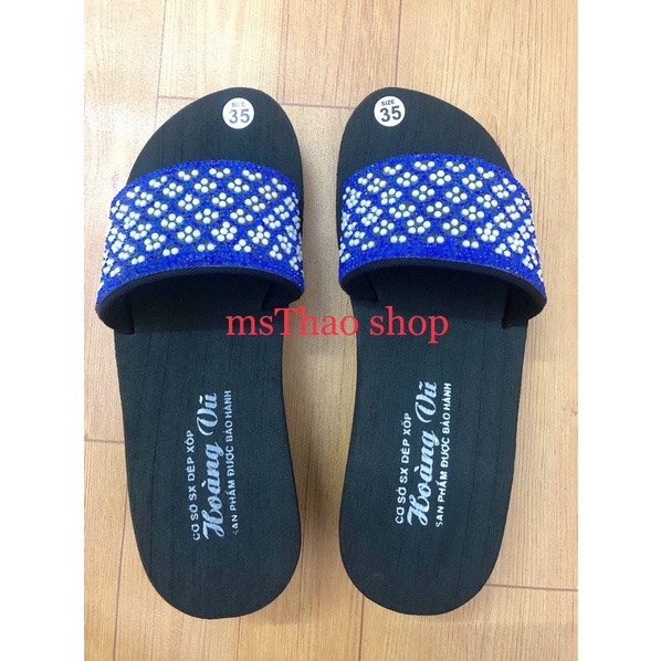 Dép quai ngang nữ xốp đính đá xanh cao 5 phân N5.02