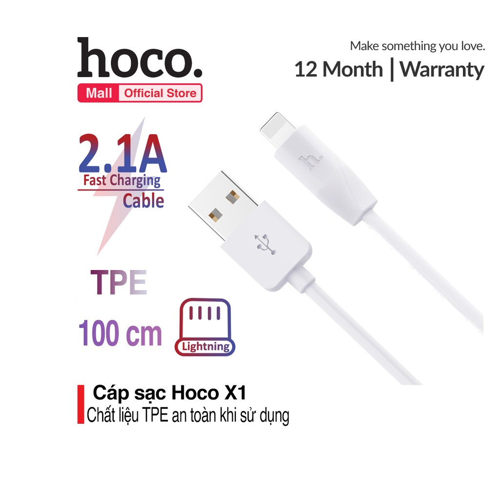 Cáp sạc Lightning Hoco X1 cho iPhone/iPad dài 1M/2m/3m dây chống gập siêu bền