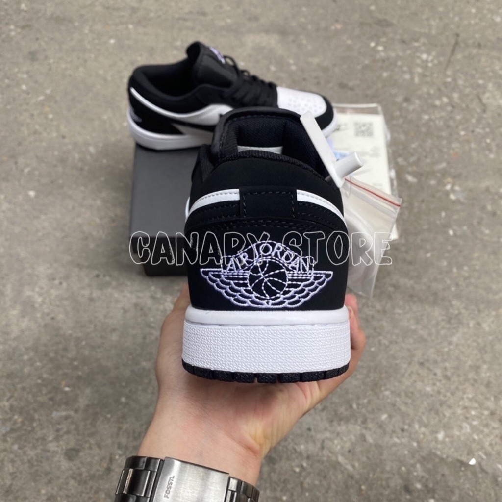 HoPi | Giày sneaker Jordan 1 low. màu đen trắng da lộn full box bill.