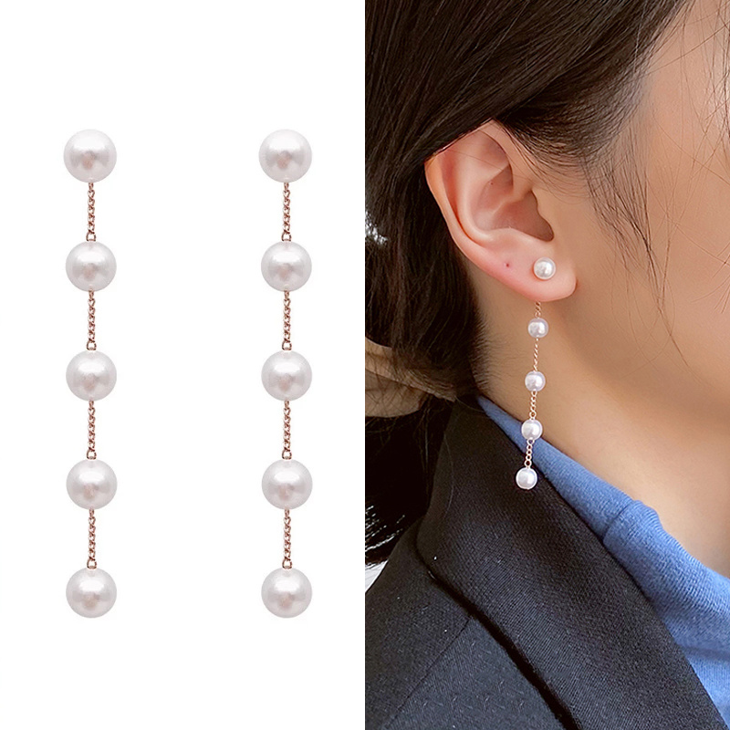 Khuyên tai dáng dài đính ngọc trai nhân tạo thời trang