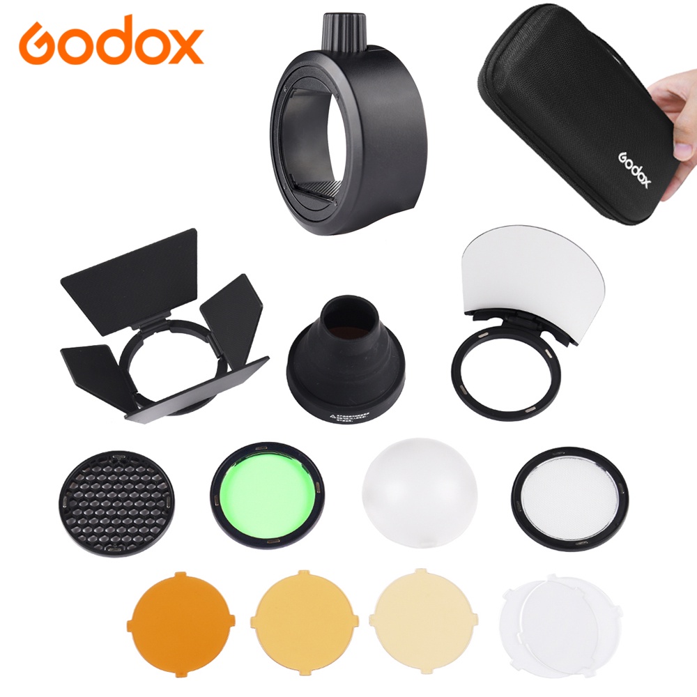 Bộ Quả Cầu Khuếch Tán Ánh Sáng Nhiều Màu Sắc AK-R1 + S-R1 Barn V1 Cho Đèn Flash Godox AD200 H200R V1