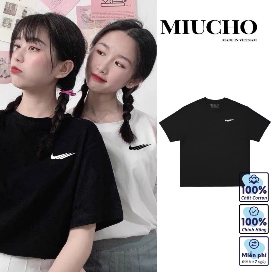 Áo phông nke nữ form rộng tay lỡ unisex, áo thun nke nữ form rộng tay lỡ unisex cotton AT071 Miucho in logo