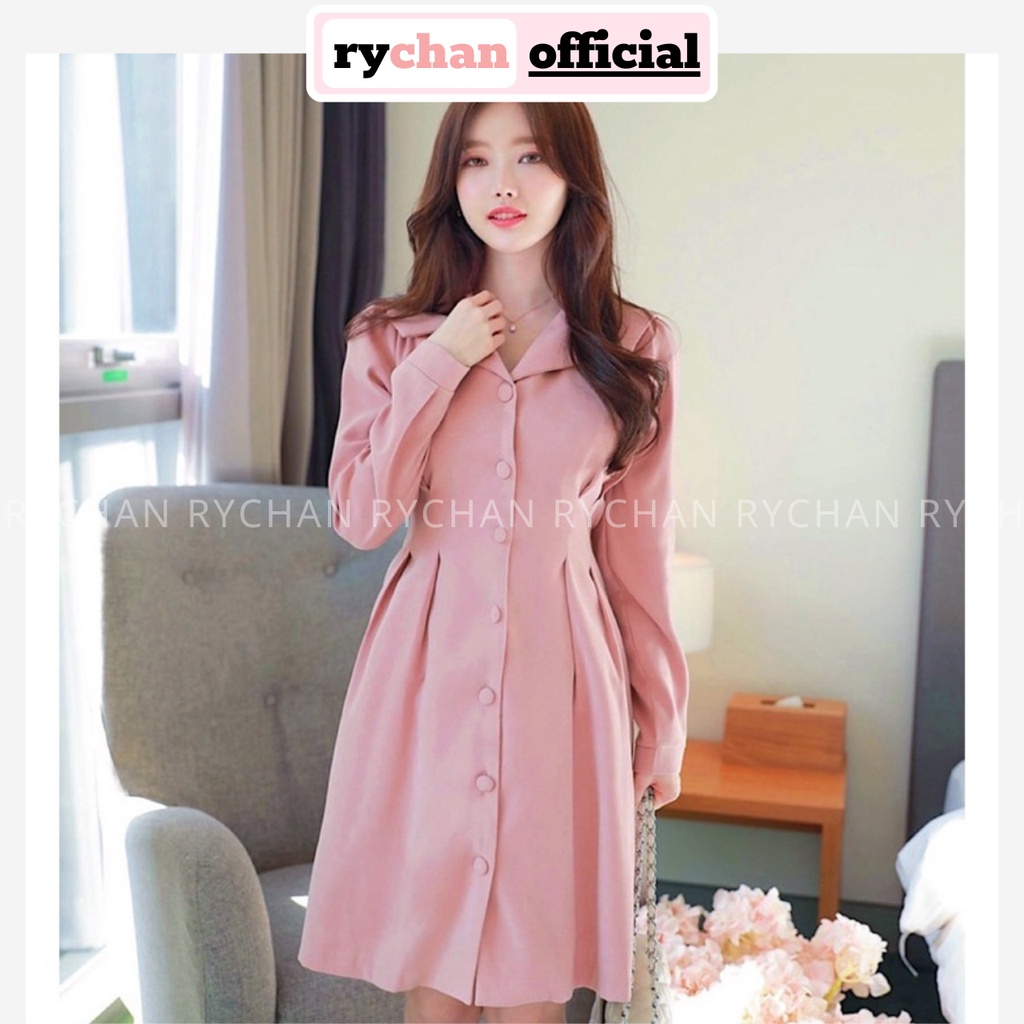 Đầm Váy Nữ Đi Chơi Cổ Sơ Mi Nút Bọc Tay Dài Thắt Nơ Sau Nhẹ Nhàng ,Đầm Xinh Nữ Dự Tiệc Màu Hồng Nữ Tính - DX9875