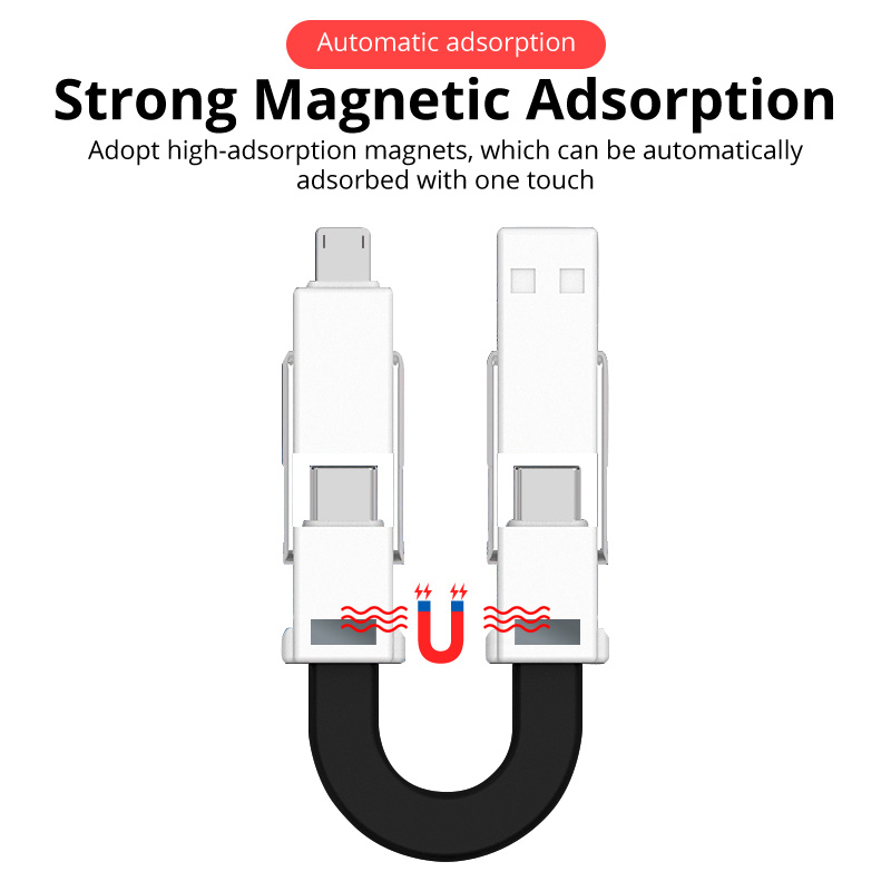 Cáp Sạc FONKEN 4 Trong 1 Micro USB / Type C Dạng Ngắn Thiết Kế Từ Tính Cho iPhone Samsung Xiaomi