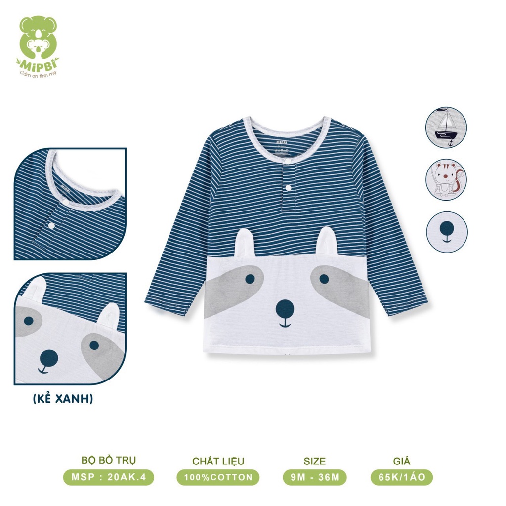 Áo bổ trụ dài tay chất cotton cho bé MIPBI 20AK4