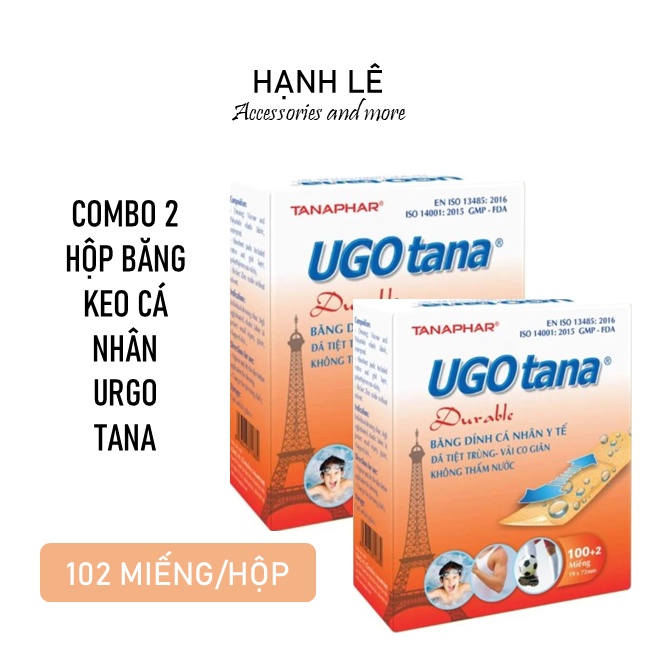 Combo 2 hộp băng keo cá nhân Urgotana hộp 102 miếng chống nước dễ sử dụng phù hợp với gia đình