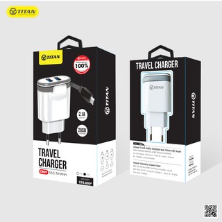 Củ Sạc Liền Dây 2 Cổng USB TITAN CB09