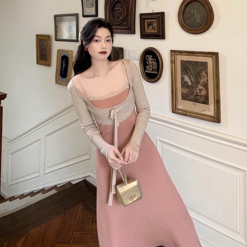 Đầm dệt kim Hàn Quốc. Đầm len tay dài