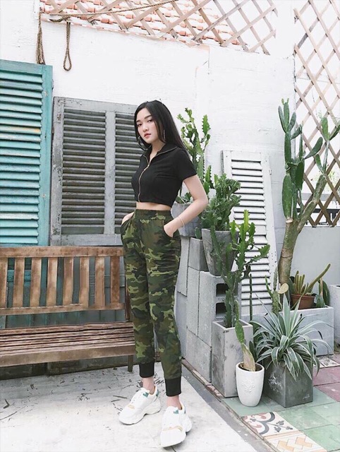 Set áo croptop+quần lính