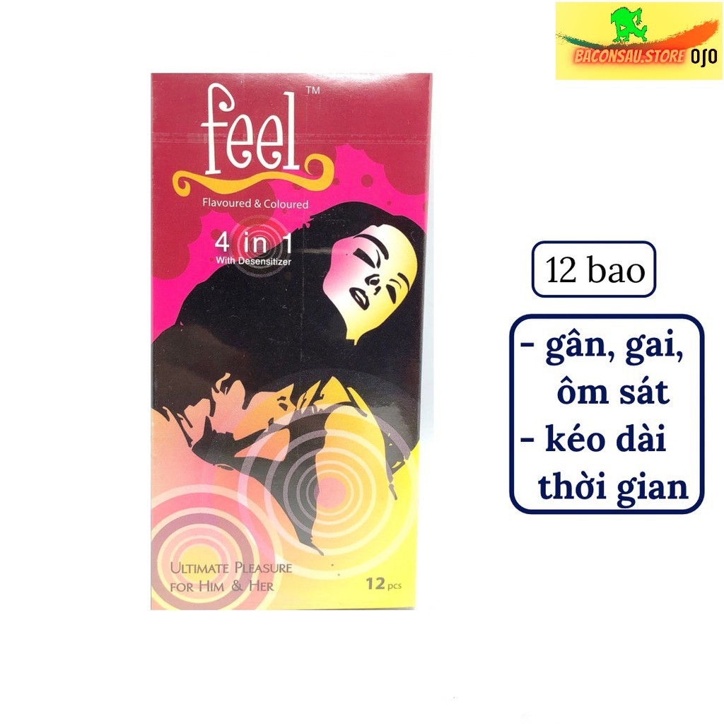 Bao Cao Su Kéo Dài Thời Gian Feel 4 in 1 Malaysia Hộp 12 Bao và Hộp 3 Bao