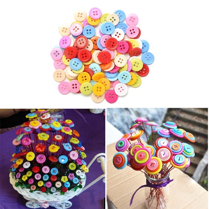 Cúc Áo Nhựa Tròn Bốn Lỗ Nhiều Màu Nhiều Kích Cỡ Làm Đồ Thủ Công Handmade