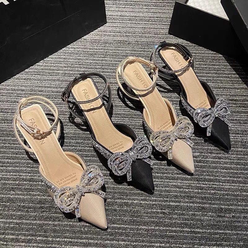 Xăng Đan Cao Gót Gắn Nơ Đính Đá Sang Trọng Trẻ Trung Hợp Thời Trang Hè 2021 Cho Bạn Gái