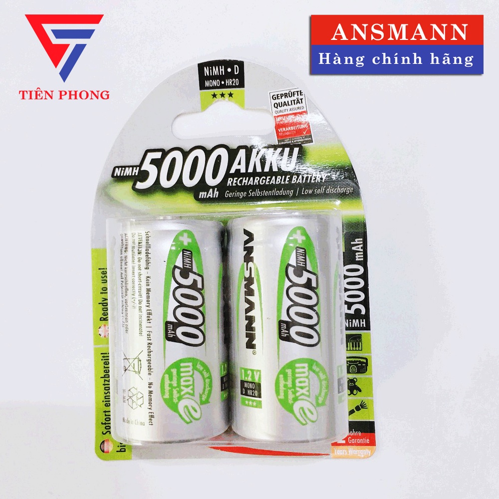 [VỈ 2 VIÊN] Pin sạc Đại D 5000mAh Ansmann chính hãng