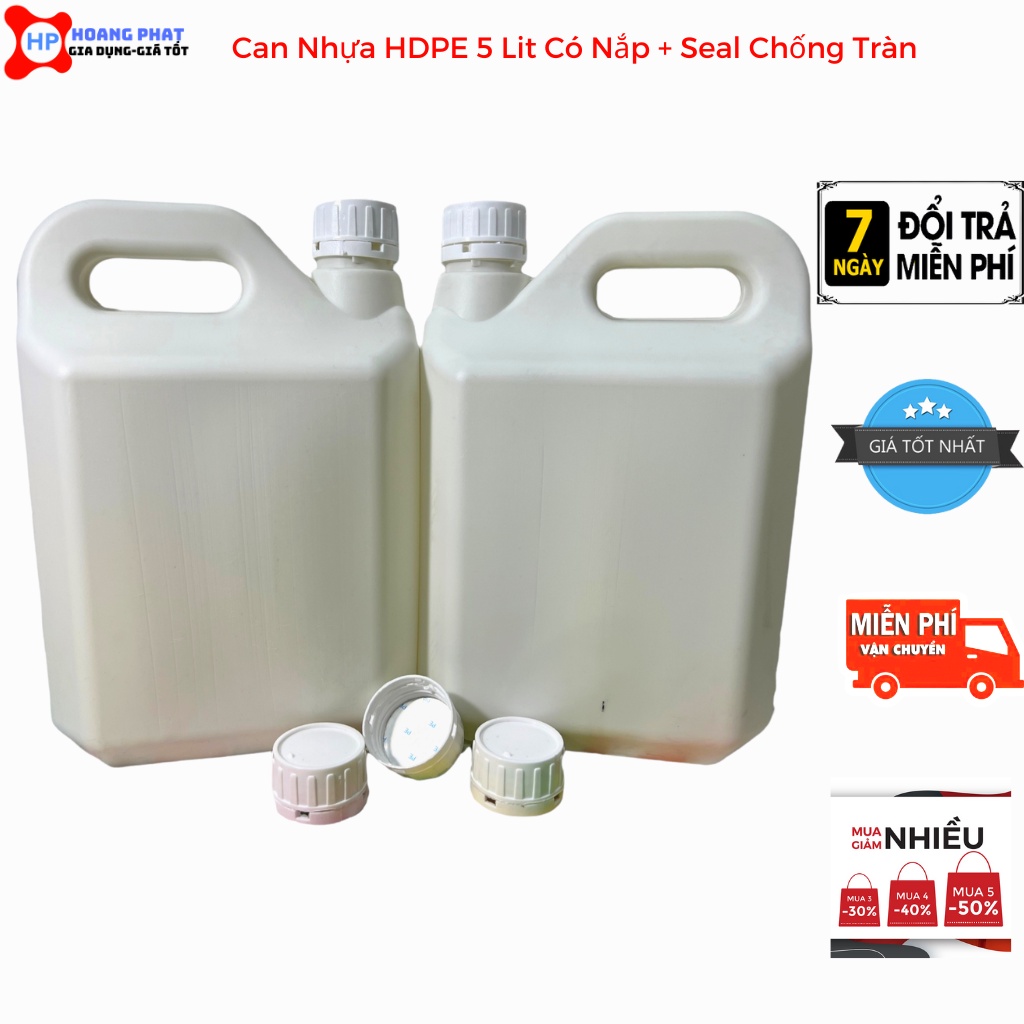 Can Nhựa HDPE 5 Lit Có Nắp + Seal Chống Tràn