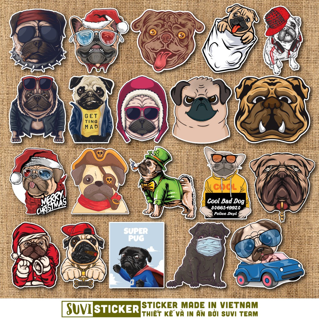 50 Sticker Cool Dog chống nước sticker dán laptop, điện thoại, đàn guitar, mũ bảo hiểm, vali. MSP: A25