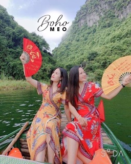 Đầm boho vintage viền cột eo xẻ tà ❤️❤️❤️❤️
