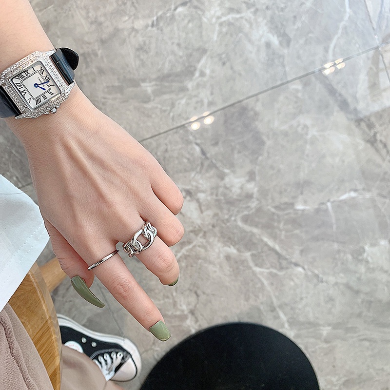 Nhẫn kiểu dáng dây xích dày dặn phong cách retro Âu Mỹ thời trang sáng tạo