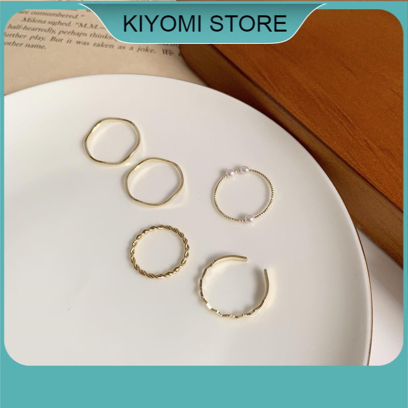 Set Nhẫn 5 Món Phong Cách Hàn Quốc Chất Liệu Hợp Kim Mạ Bạc  Kiểu Dáng Đơn Giản Mới Mẻ