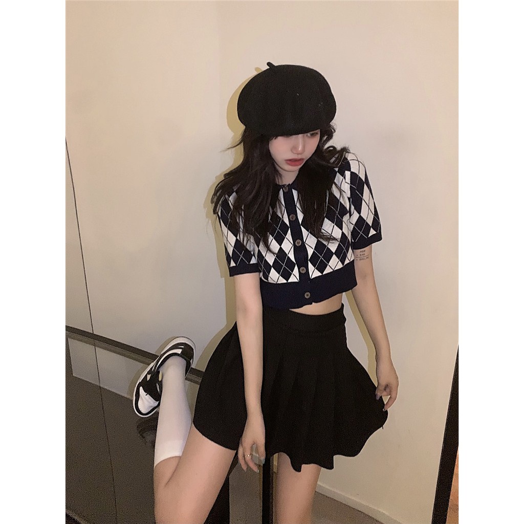 ÁO CROPTOP POLO LEN TRÁM ULZZANG  - Aocroptopkecaro_P2K6