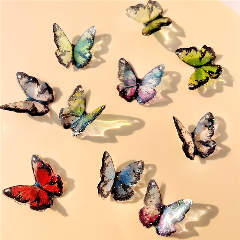 Set 2 Mặt Dây Chuyền Hình Bướm Nhiều Màu Kích Thước 21x22mm