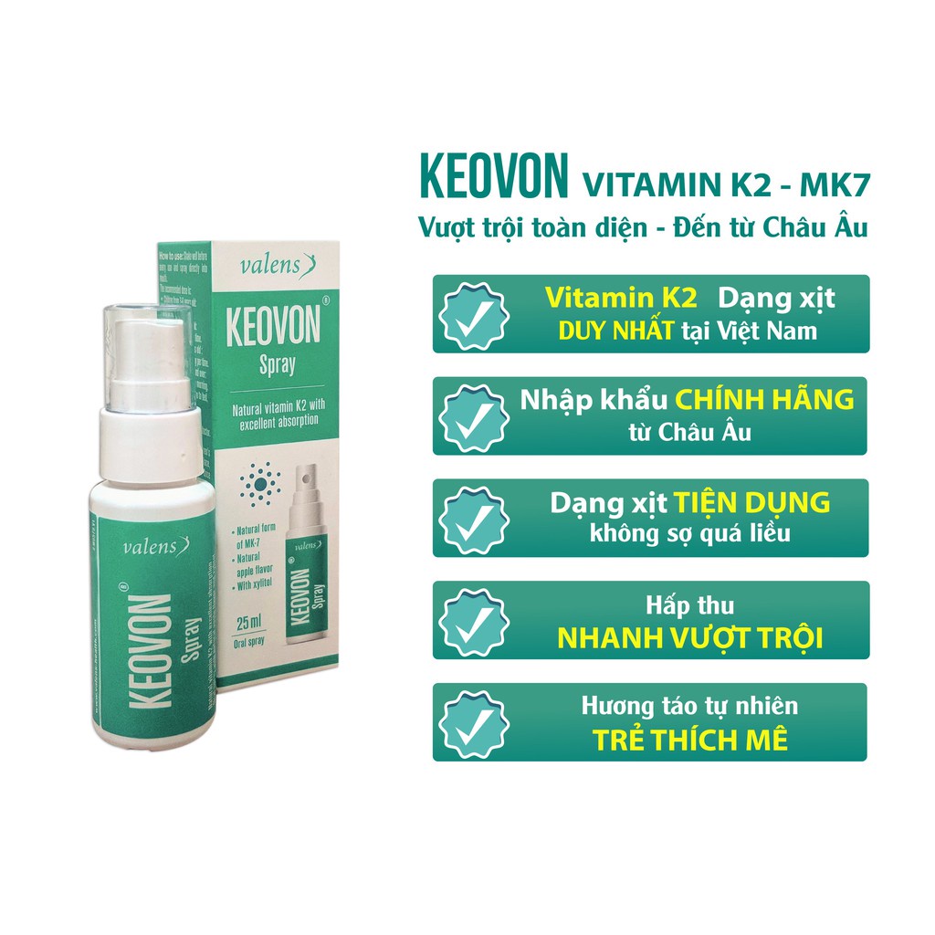 KEOVON Spray Vitamin K2 tự nhiên giúp hấp thụ chuyển hóa canxi
