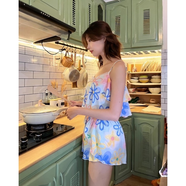 Katie set - set ngủ, bộ mặc nhà thiết kế hai dây chất liệu lụa xước