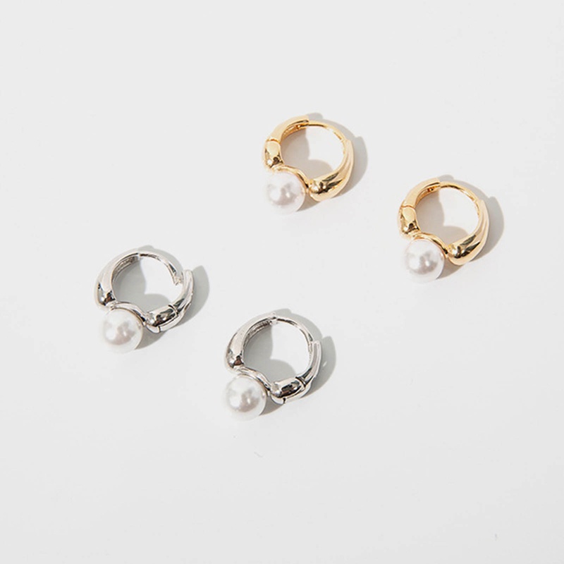 Khuyên Tai Dạng Vòng Đính Ngọc Trai Đơn Giản Màu Sắc Thời Thượng Phong Cách Hàn Quốc