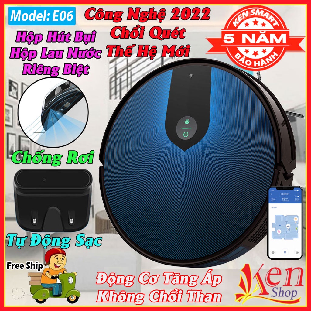 Robot Hút Bụi Tự Động E06 Điều Khiển Qua App Điện Thoại, Robot Hút Bụi Lau Nhà Thông Minh ES06 Chống Rơi Tự Động Sạc