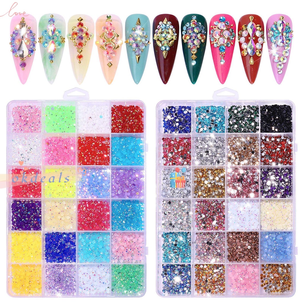 ღOKDEALSღ 3500pcs/box Manicure Nail Art|Decoration Mix Multisize 3D Jelly Half Round Resin Strass|Flatback DIY Accessories Colorful