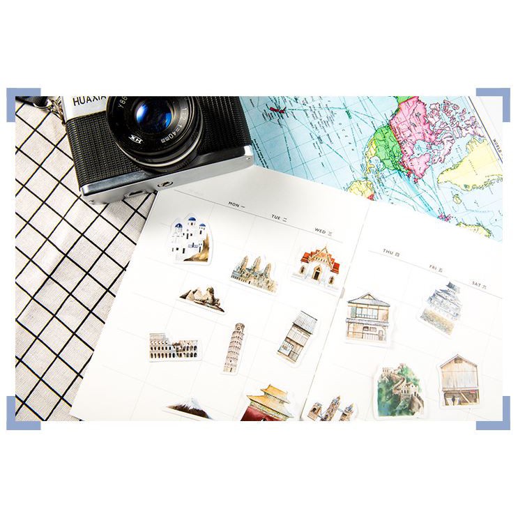 Bộ 46 Sticker Hàn Quốc Kỳ Quan Thế Giới dán trang trí E04