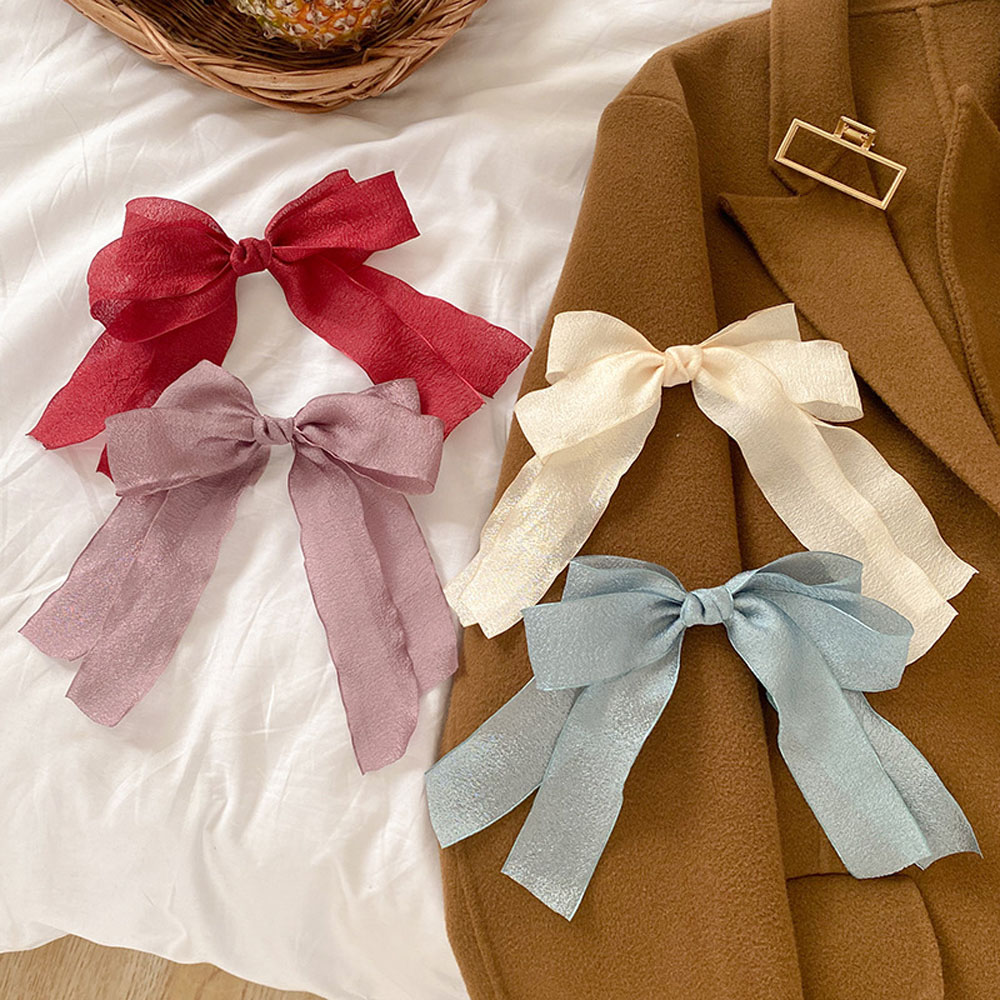 Kẹp tóc hình nơ phối ren thanh lịch dễ thương phong cách Hàn Quốc cho nữ