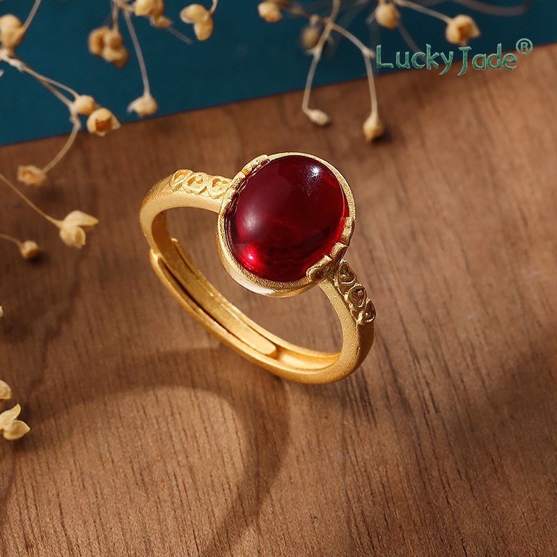 Nhẫn Mạ Vàng 18K Đính Ngọc Bích Phong Cách Cổ Điển