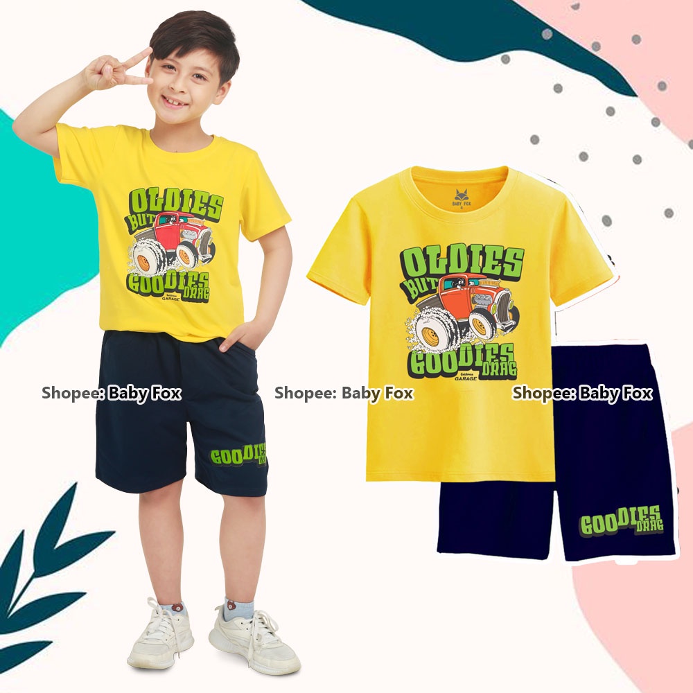 Bộ thun bé trai size nhỏ, trung, đại 100% cotton loại tốt, thương hiệu BABY FOX, hình xe hơi d