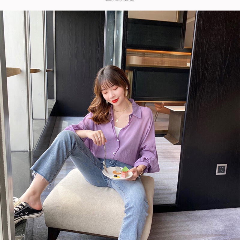 Áo sơ mi IELGY chiffon tay dài dáng rộng màu sắc ngọt ngào thời trang mùa hè cho nữ