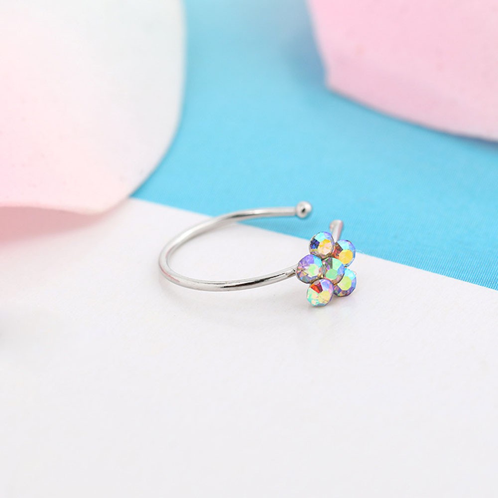 Stud Ring For Girl Flower Rhinestone Ear Clip Nose Ring